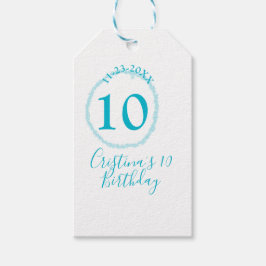 Turquoise circle. Round glitter 10th birthday bold ギフトタグ