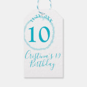Turquoise circle. Round glitter 10th birthday bold ギフトタグ (裏面)