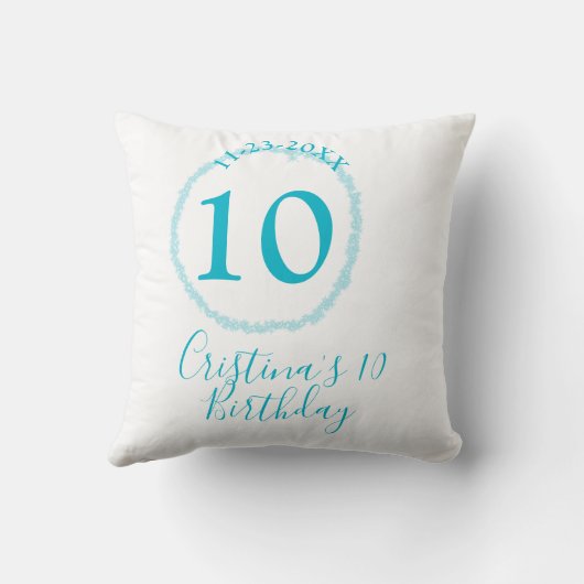 Turquoise circle. Round glitter 10th birthday bold クッション (裏面)
