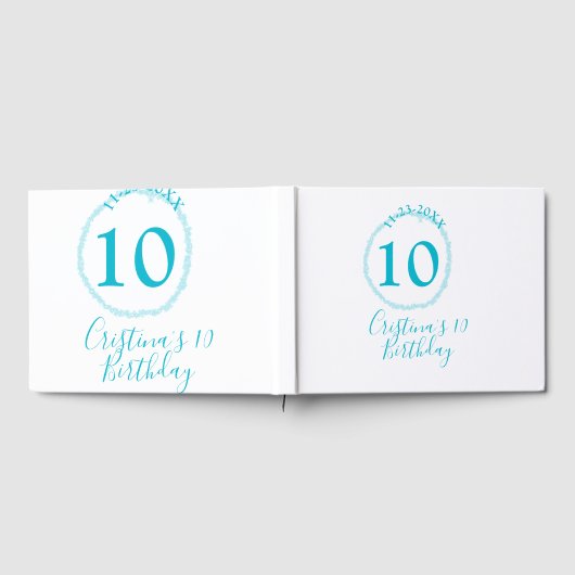 Turquoise circle. Round glitter 10th birthday bold ゲストブック (全面)