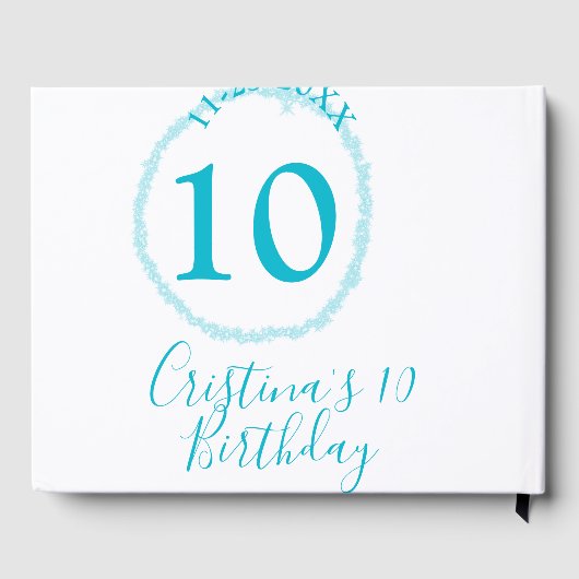 Turquoise circle. Round glitter 10th birthday bold ゲストブック (裏面)