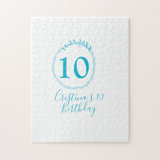 Turquoise circle. Round glitter 10th birthday bold ジグソーパズル (縦)