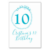 Turquoise circle. Round glitter 10th birthday bold テーブルナンバー (裏面)