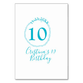 Turquoise circle. Round glitter 10th birthday bold テーブルナンバー