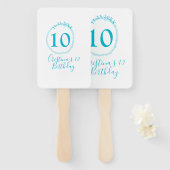 Turquoise circle. Round glitter 10th birthday bold ハンドファン (正面&裏面)