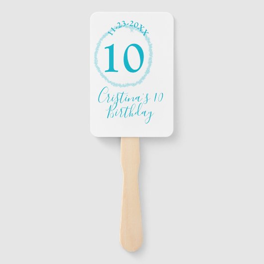 Turquoise circle. Round glitter 10th birthday bold ハンドファン (裏面)