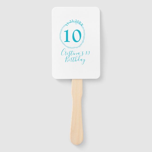 Turquoise circle. Round glitter 10th birthday bold ハンドファン (正面)