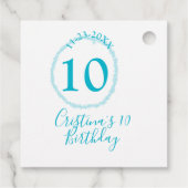 Turquoise circle. Round glitter 10th birthday bold フェイバータグ (裏面)