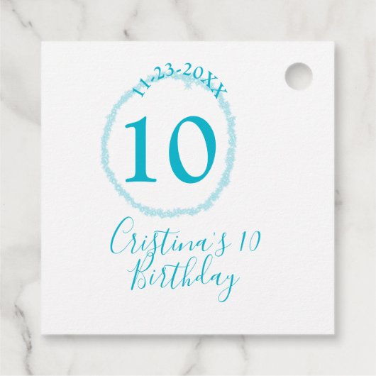 Turquoise circle. Round glitter 10th birthday bold フェイバータグ (裏面)