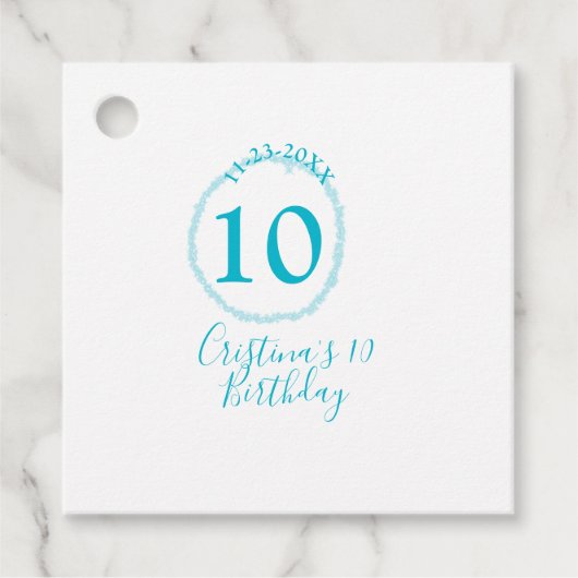 Turquoise circle. Round glitter 10th birthday bold フェイバータグ (正面)