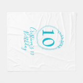 Turquoise circle. Round glitter 10th birthday bold フリースブランケット (正面(横))