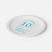 Turquoise circle. Round glitter 10th birthday bold ペーパープレート (アングル)