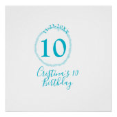 Turquoise circle. Round glitter 10th birthday bold ポスター (正面)