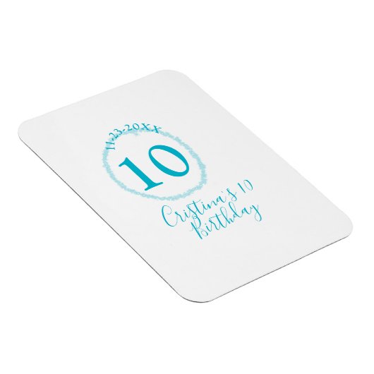 Turquoise circle. Round glitter 10th birthday bold マグネット (右側)