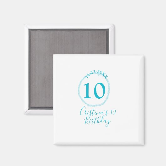 Turquoise circle. Round glitter 10th birthday bold マグネット (正面/裏面)