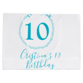 Turquoise circle. Round glitter 10th birthday bold ラージペーパーバッグ (裏面)