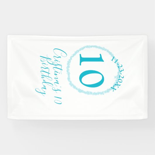 Turquoise circle. Round glitter 10th birthday bold 横断幕 (横)