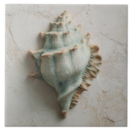 Turquoise Coastal Conch Shell Art タイル