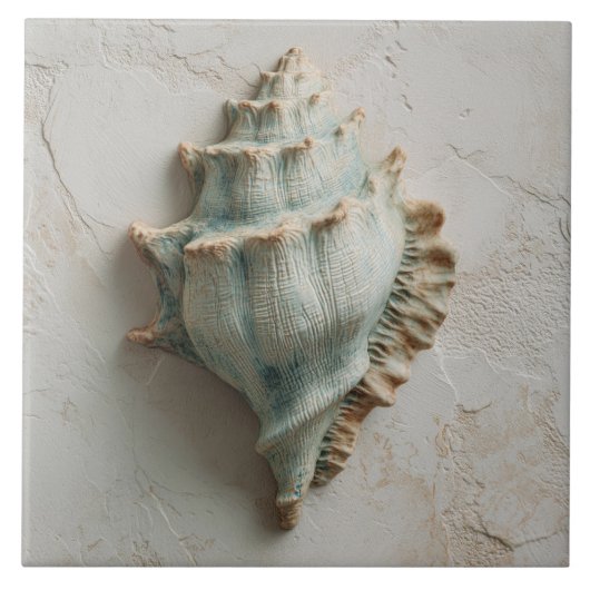 Turquoise Coastal Conch Shell Art タイル (正面)
