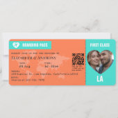 Turquoise & Coral Boarding Pass Wedding 招待状 (正面)