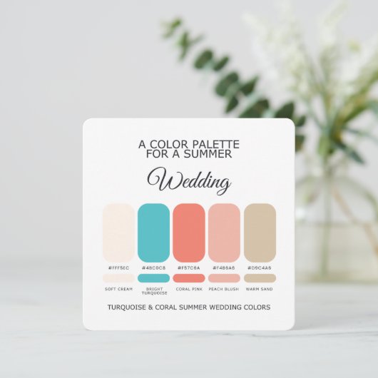 Turquoise Coral Summer Wedding Palette 2026 Card 招待状 (スタンド正面)