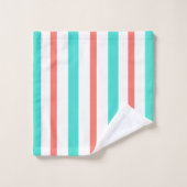 Turquoise Coral White Stripes バスタオルセット (ウォッシュタオル)