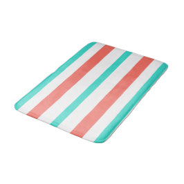 Turquoise Coral White Summer Stripes バスマット