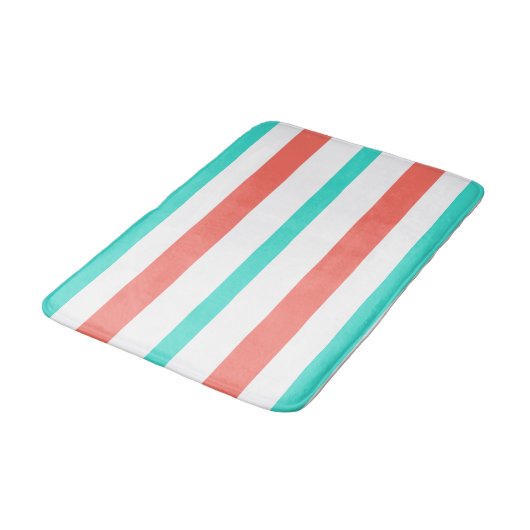 Turquoise Coral White Summer Stripes バスマット (アングル)