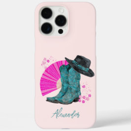 Turquoise Cowboy Boots & Japanese Sakura Blossoms iPhone 16 Pro Maxケース