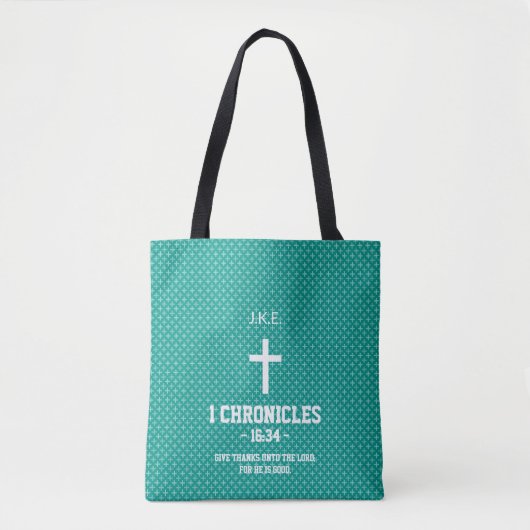 Turquoise Crosses Pattern Bible Verse Christian トートバッグ (正面)