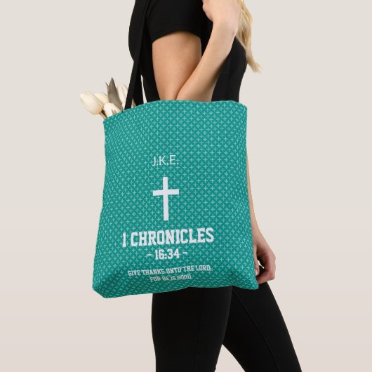 Turquoise Crosses Pattern Bible Verse Christian トートバッグ (クローズアップ)