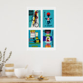 Turquoise Czech Matchbox Labels Grid Print ポスター (キッチン)