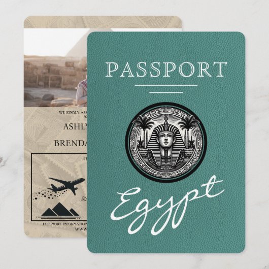 Turquoise Egypt Passport Wedding Invitation 招待状 (正面/裏面)