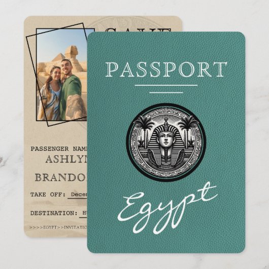 Turquoise Egypt Passport Wedding Save the Date セーブザデート (正面/裏面)