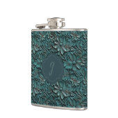 Turquoise Faux Tooled Leather Vinyl  フラスク (左)