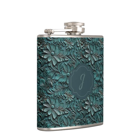 Turquoise Faux Tooled Leather Vinyl  フラスク (右)