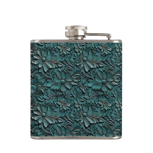 Turquoise Faux Tooled Leather Vinyl  フラスク (裏面)