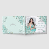 Turquoise Floral Butterflies QUINCEAÑERA 16 Photo ゲストブック (全面)