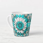 Turquoise Floral Mandala Mug – Elegant Teal & Whit カフェラテマグ (左アングル)