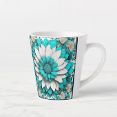 Turquoise Floral Mandala Mug – Elegant Teal & Whit カフェラテマグ (右)