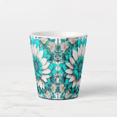 Turquoise Floral Mandala Mug – Elegant Teal & Whit カフェラテマグ (正面)