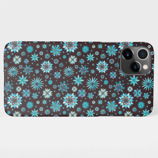 Turquoise Floral Pattern – Boho Aesthetic  iPhoneケース (裏面横)