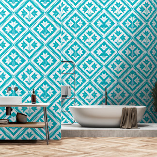 Turquoise Floral Quilt 壁紙