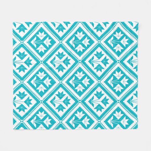 Turquoise Floral Quilt Fleece Blanket フリースブランケット (正面(横))