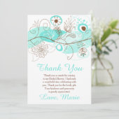 Turquoise Floral Twist Bridal Shower  サンキューカード (スタンド正面)