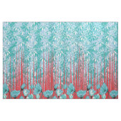 Turquoise Floral Wallpaper. Red Stem Textile ファブリック (ヤード)