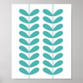 Turquoise Flower Buds Mid Century Modern Retro ポスター (正面)