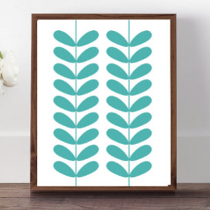 Turquoise Flower Buds Mid Century Modern Retro ポスター
