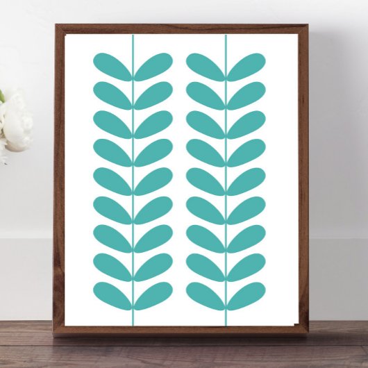 Turquoise Flower Buds Mid Century Modern Retro ポスター