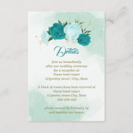 turquoise flowers green leaves エンクロージャーカード